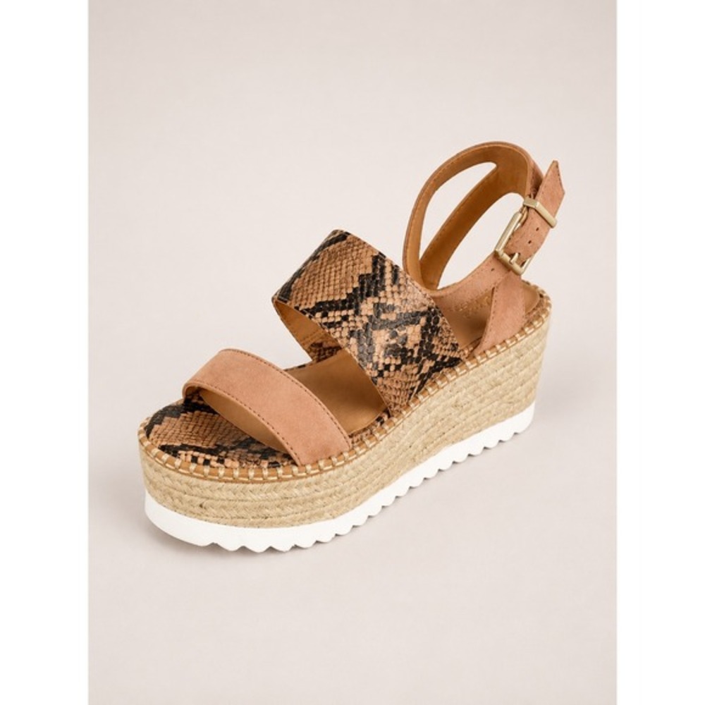 Crown Vintage Daylen Chunky Platform Espadrille Sandals Women 6M Tan Snakeskin‎